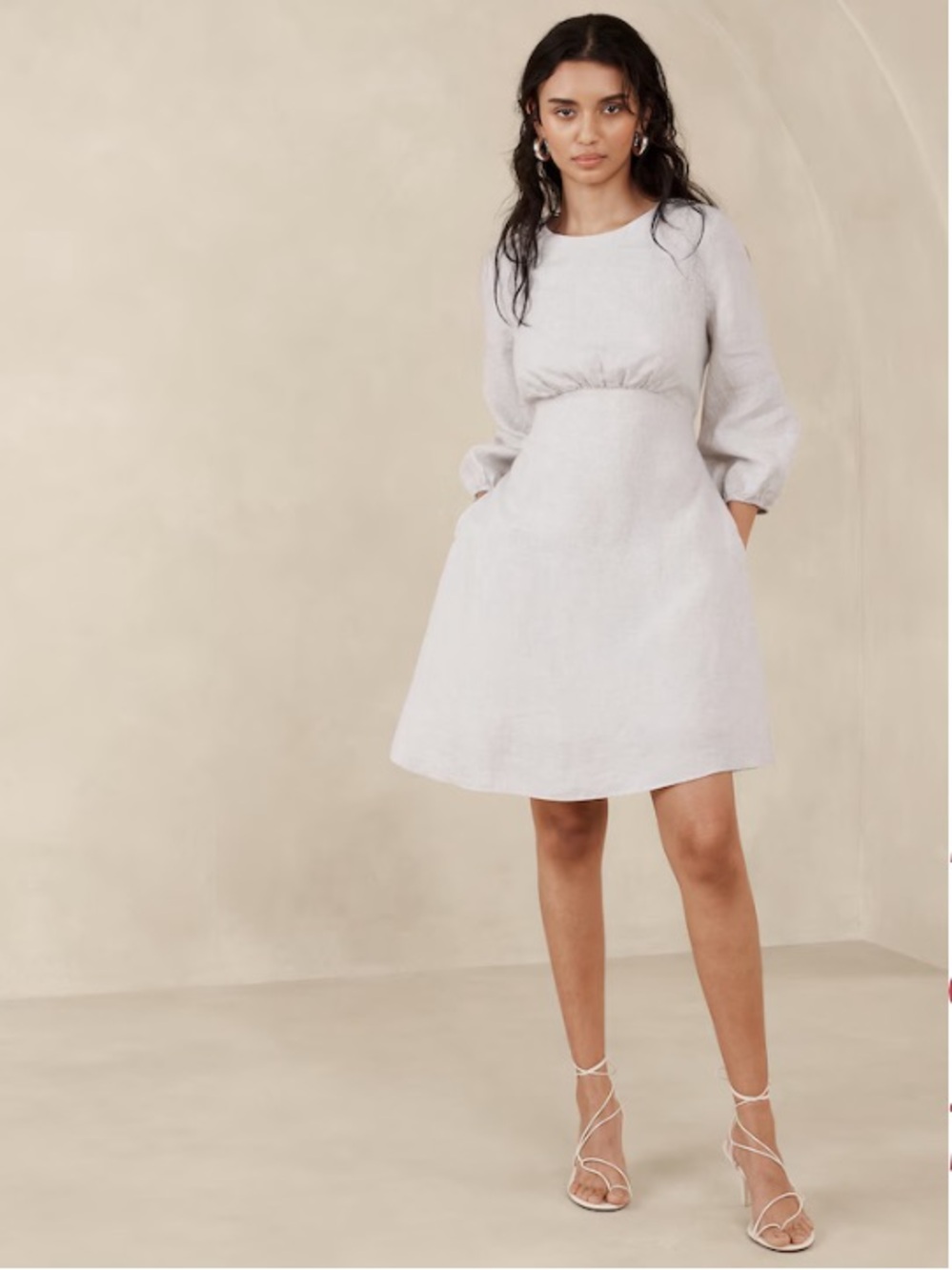 Banana Republic cream Open back Long Sleeve Linen Mini Dress cotton backless 6